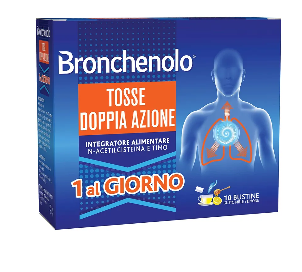 bronchenolo-tosse-doppia-azione-fluidificante-bustine-gusto-miele-e-limone-con-n image 1